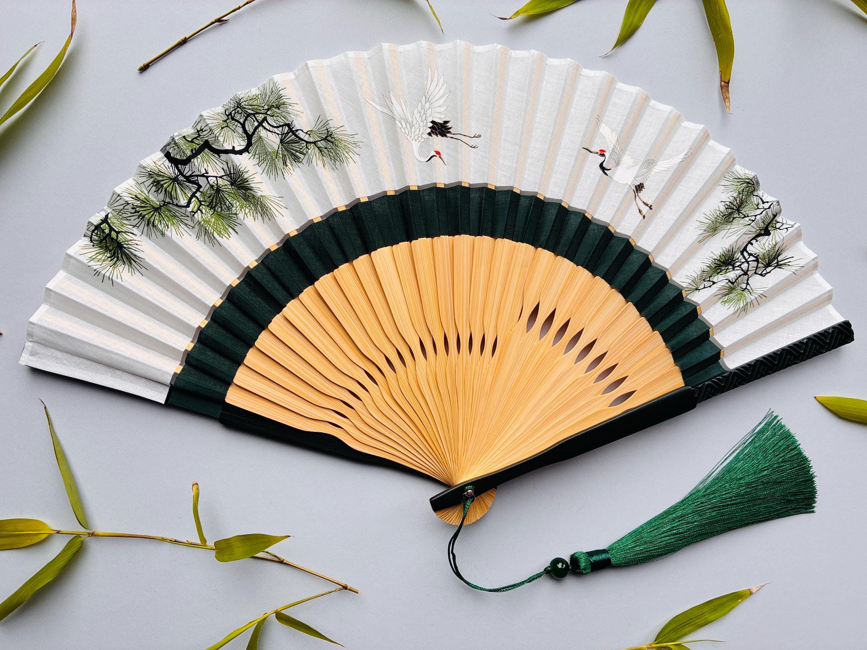 White Crane and Pine Branch Print Folding Hand Fan - view 5