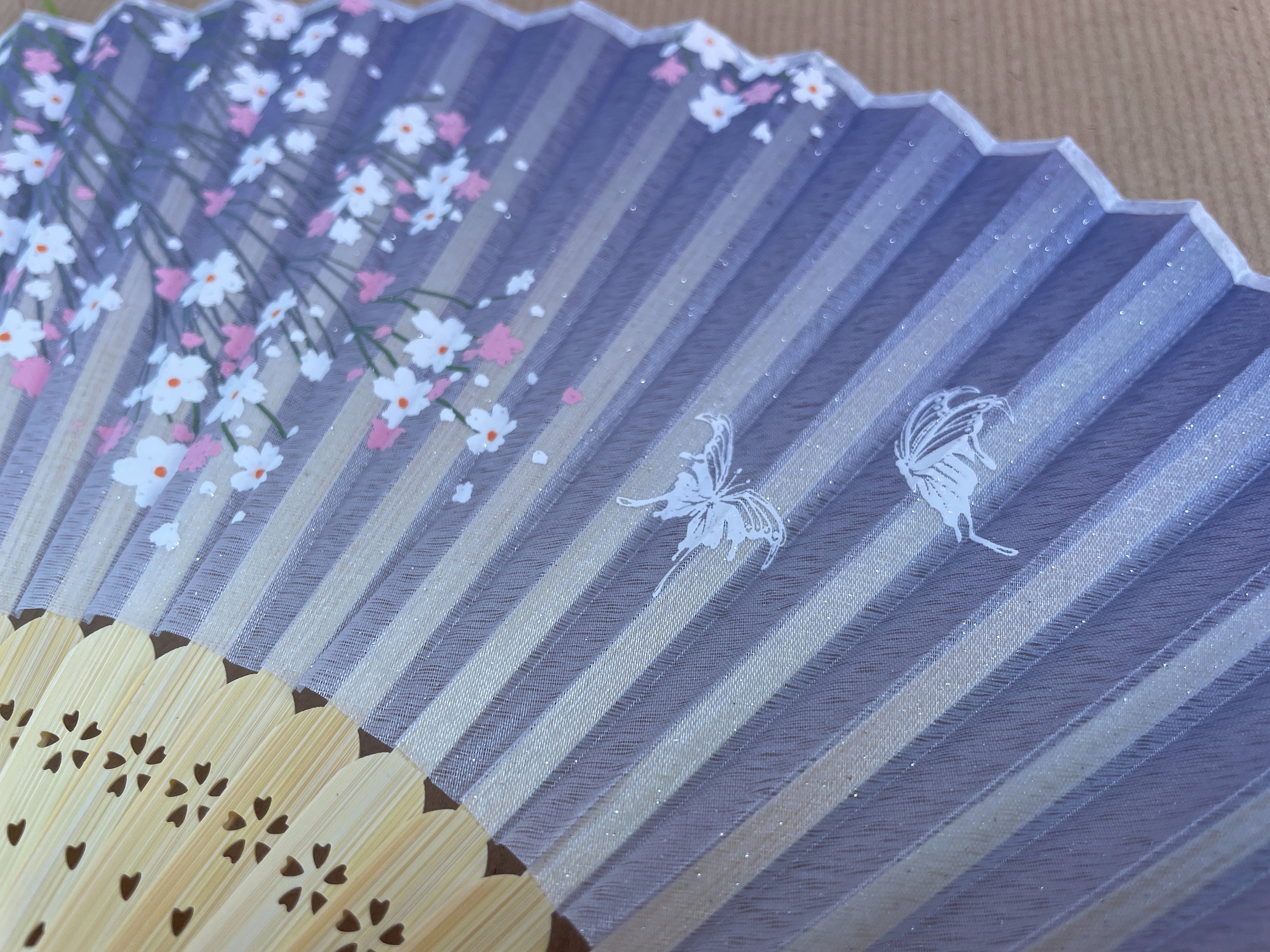 Lavender Cherry Blossom and Petal Print Folding Hand Fan - view 4