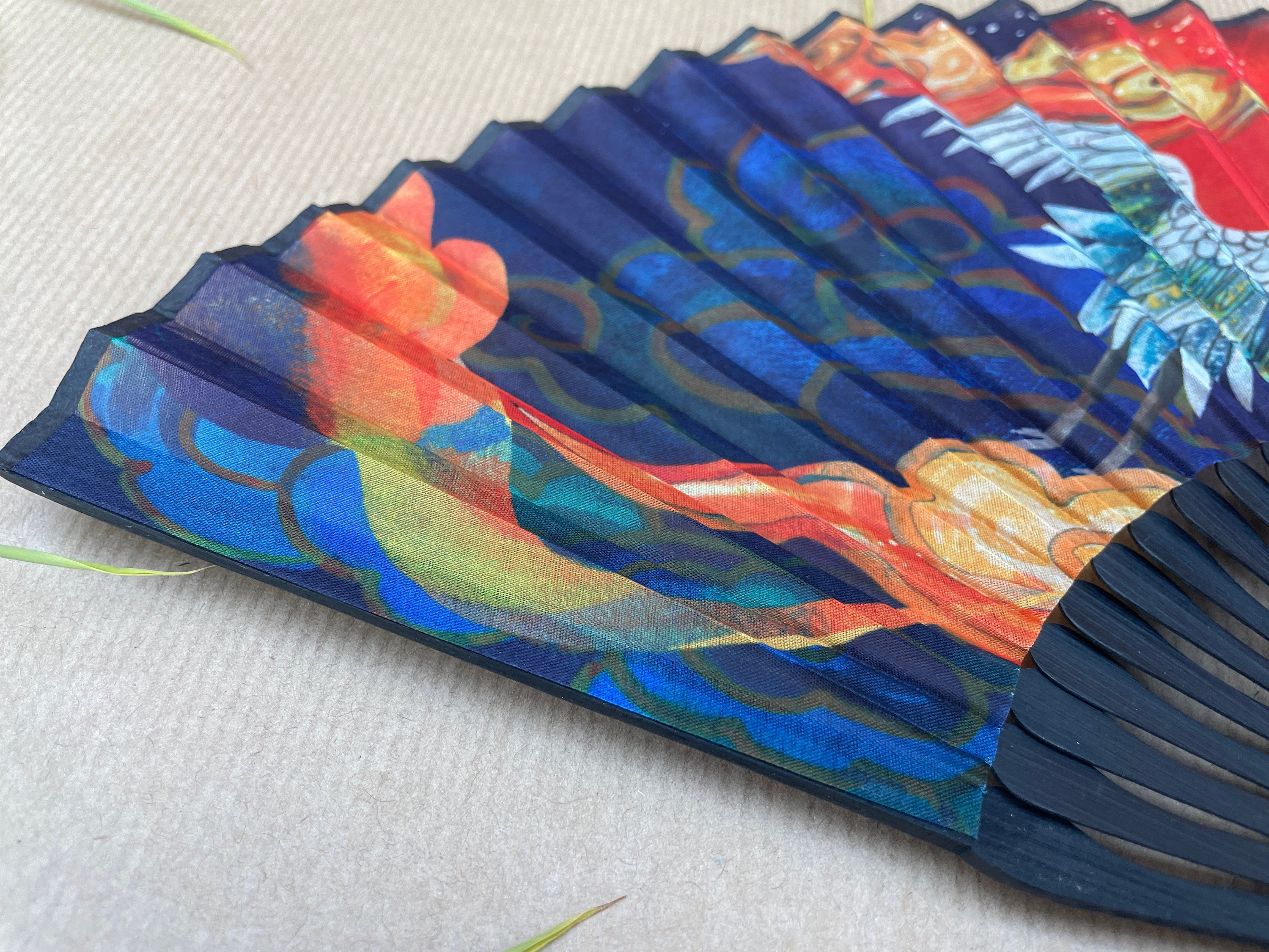 Blue Crane, Cloud, and Sunrise Print Folding Hand Fan - view 3