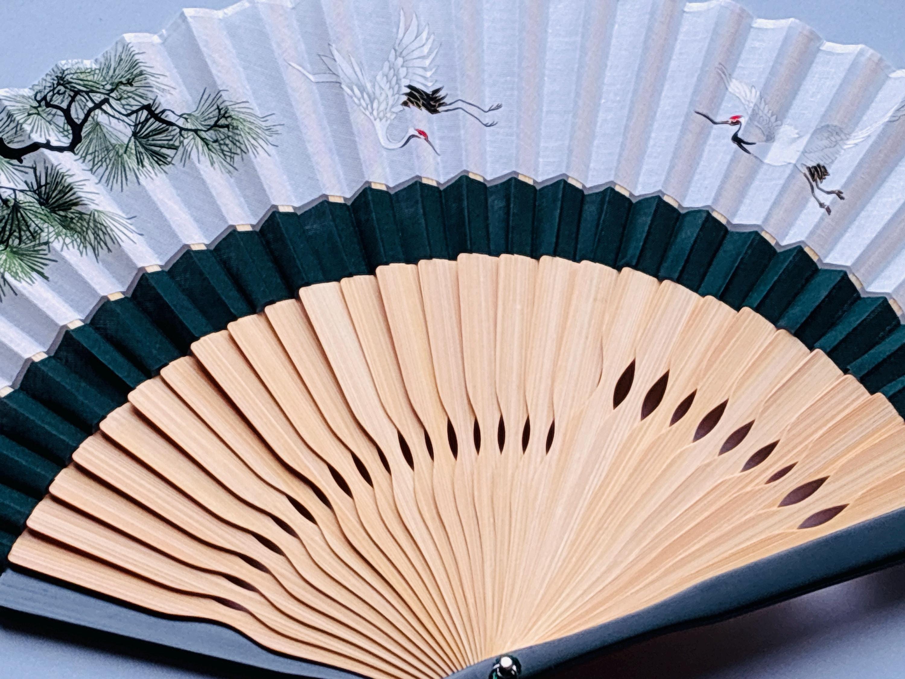 White Crane and Pine Branch Print Folding Hand Fan - view 2