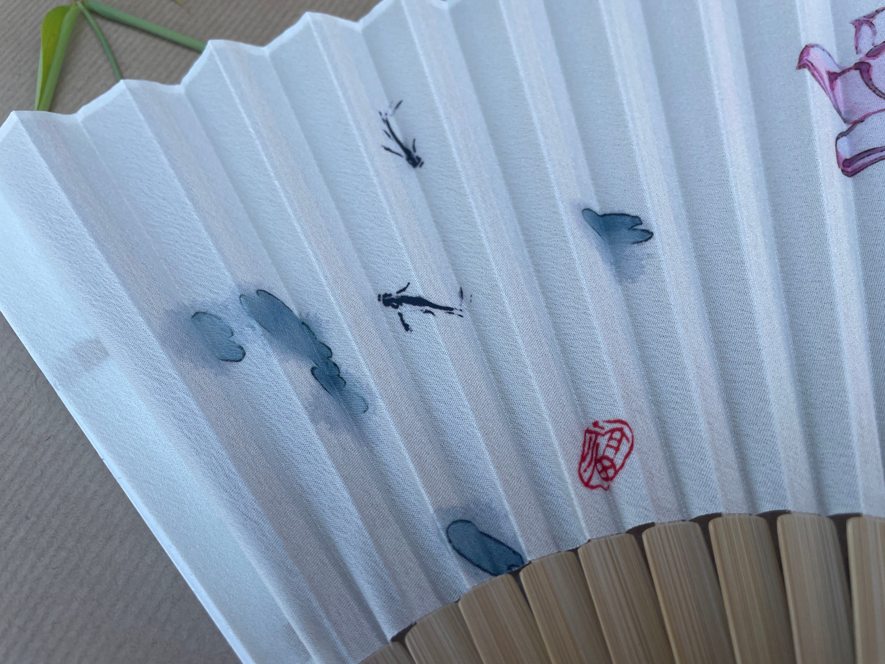 Ink Lotus Blossom and Dragonfly Folding Hand Fan - view 5