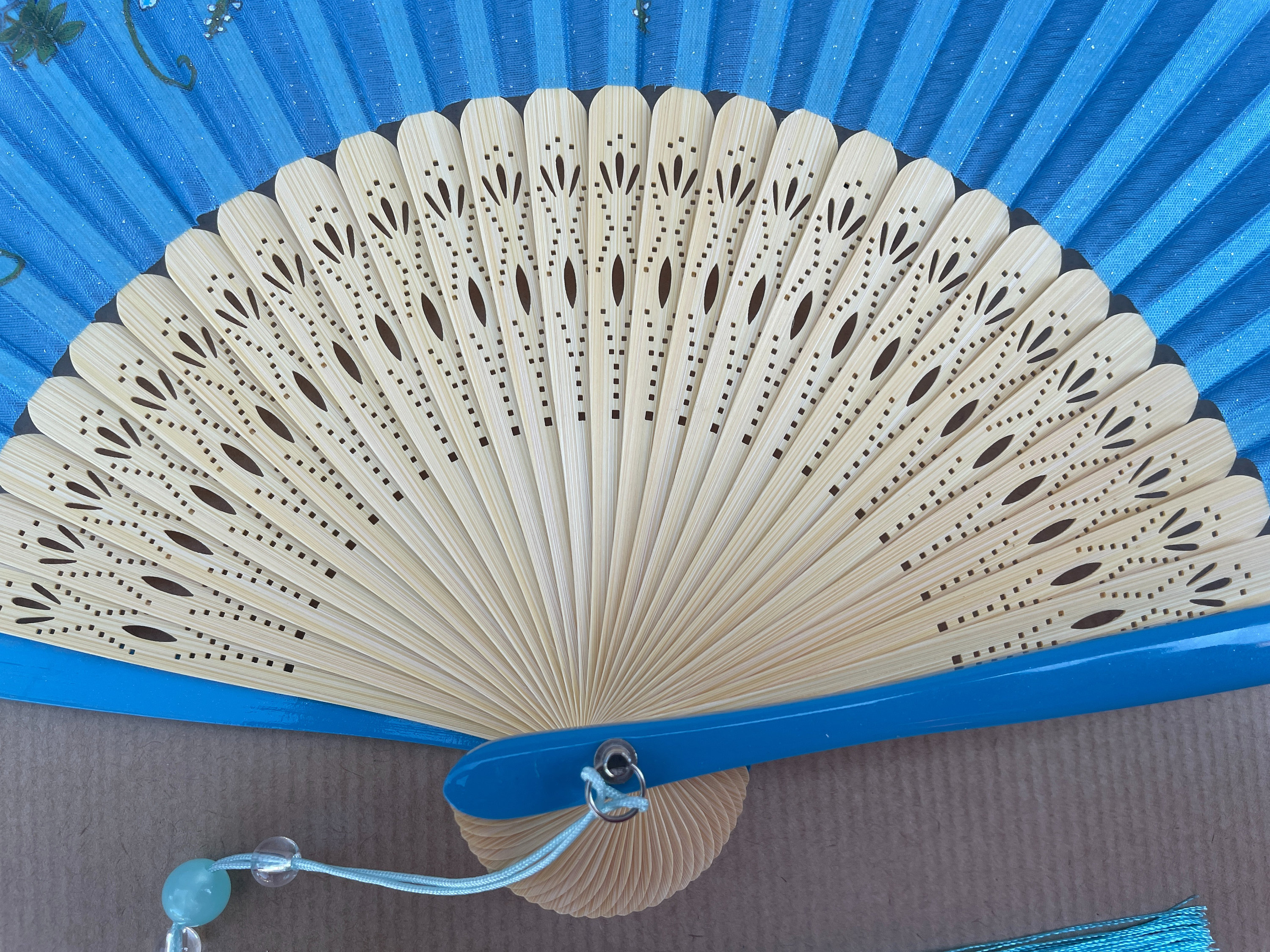 Blue Wisteria Spray and Butterfly Folding Hand Fan - view 5