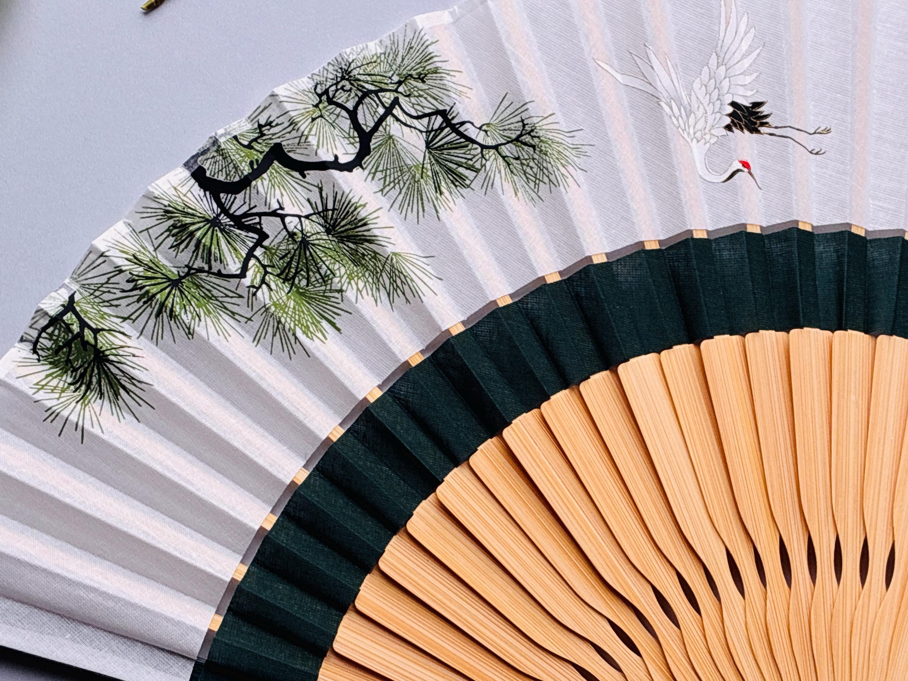 White Crane and Pine Branch Print Folding Hand Fan - view 4