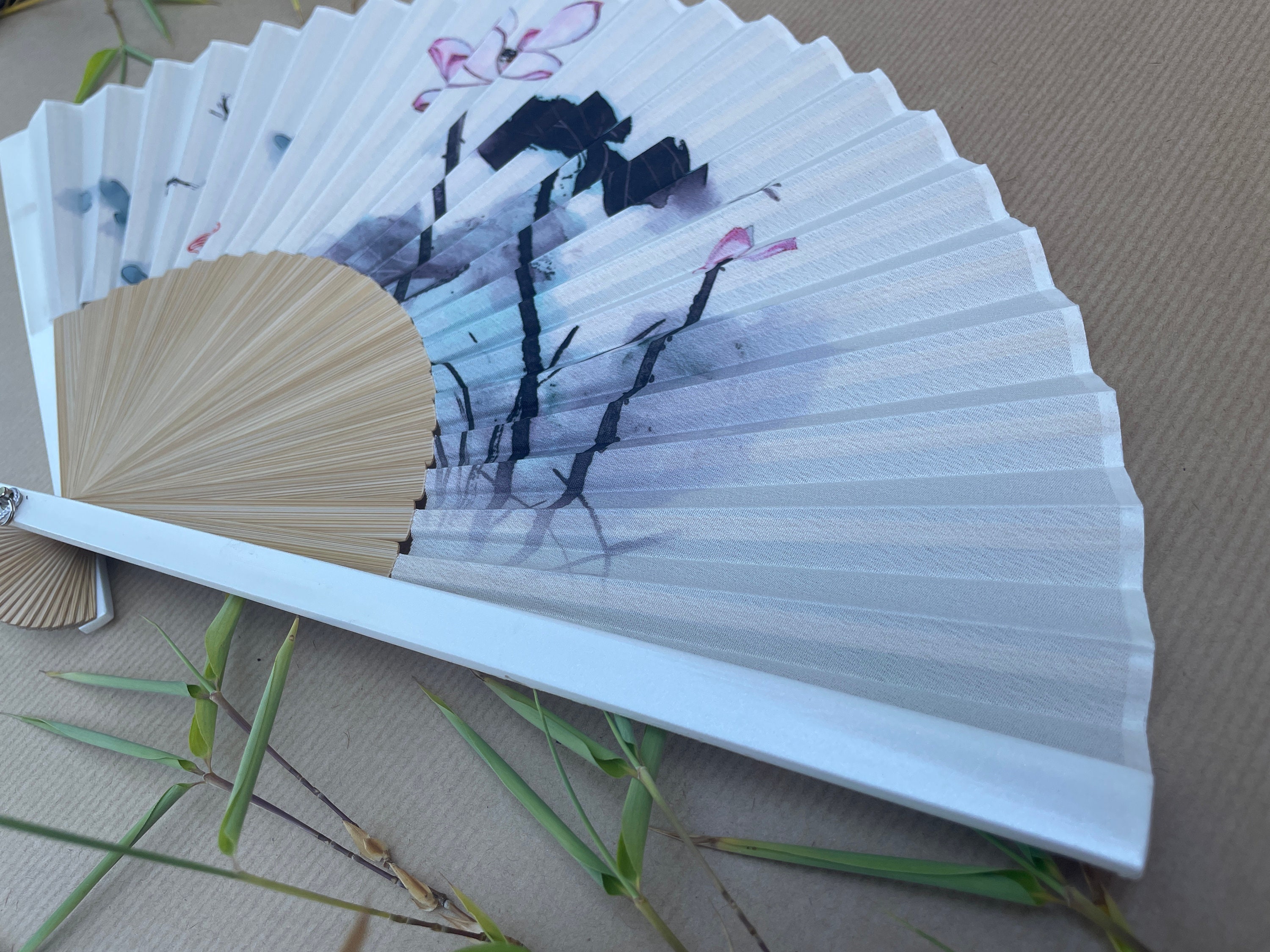 Ink Lotus Blossom and Dragonfly Folding Hand Fan - view 2