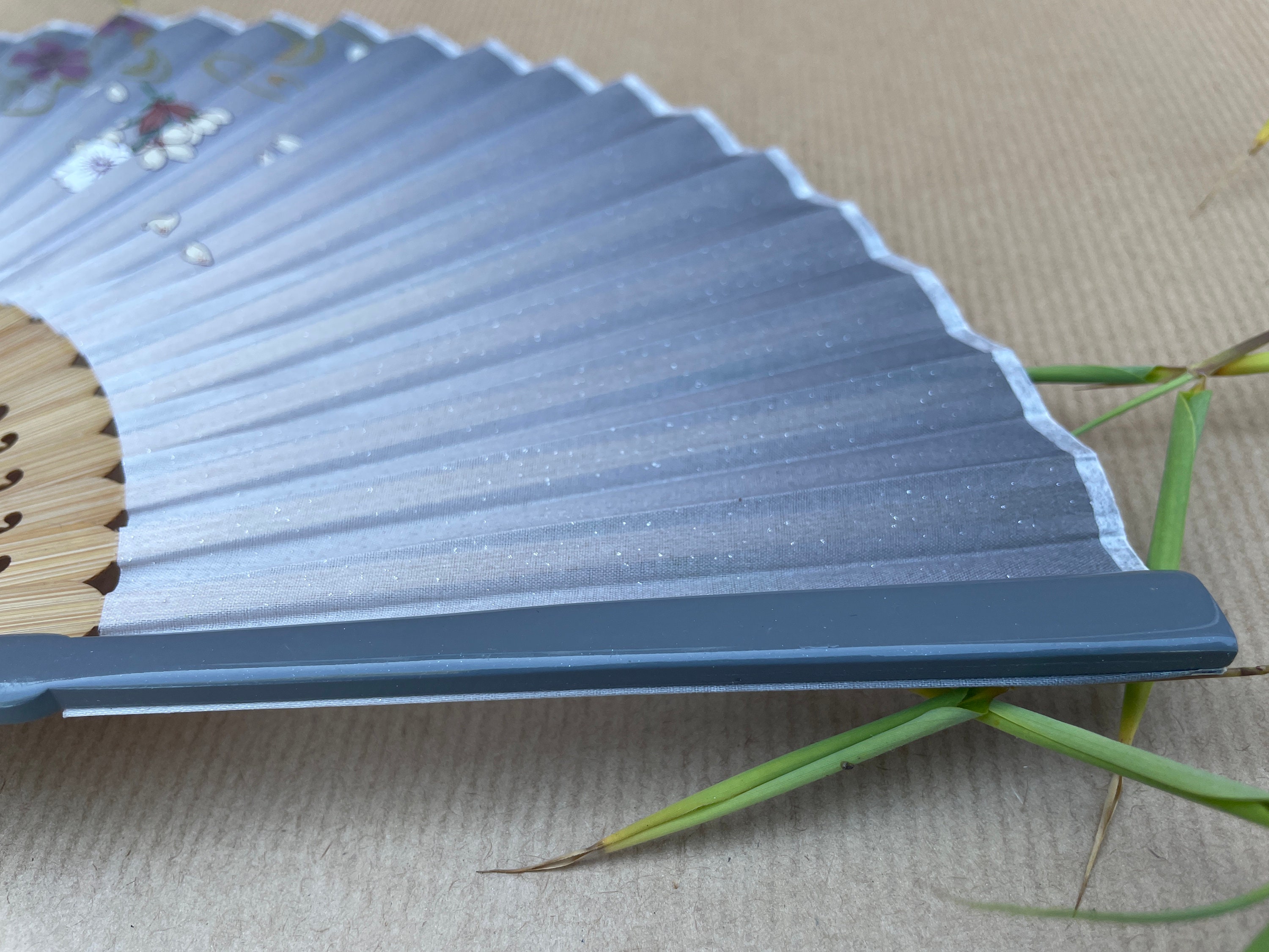 White Blossom Branch Print Folding Hand Fan - view 3