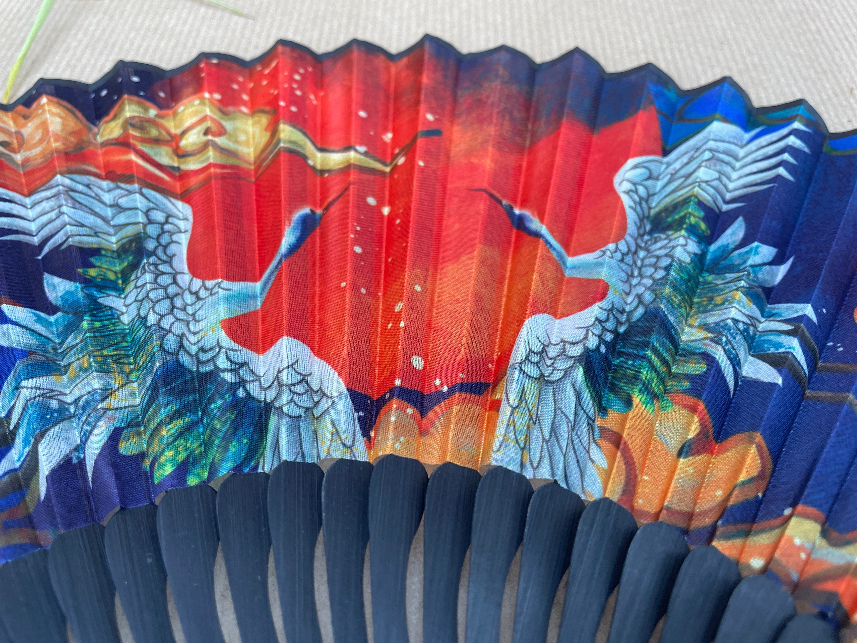 Blue Crane, Cloud, and Sunrise Print Folding Hand Fan - view 4