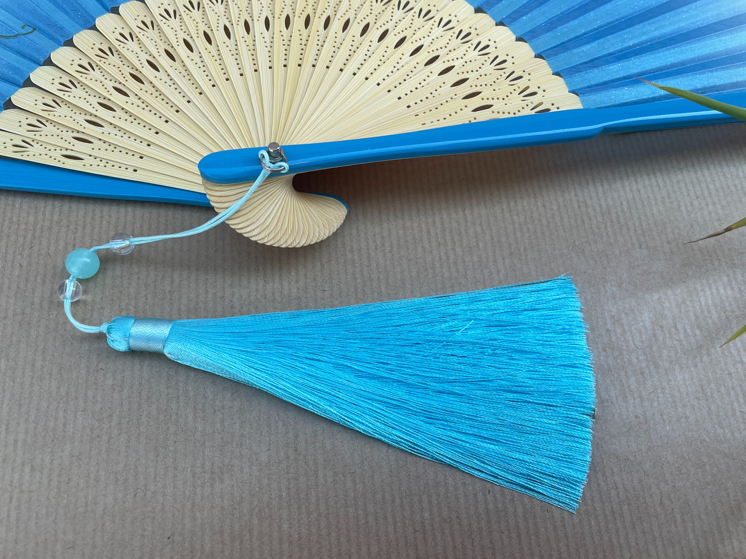 Blue Wisteria Spray and Butterfly Folding Hand Fan - view 3