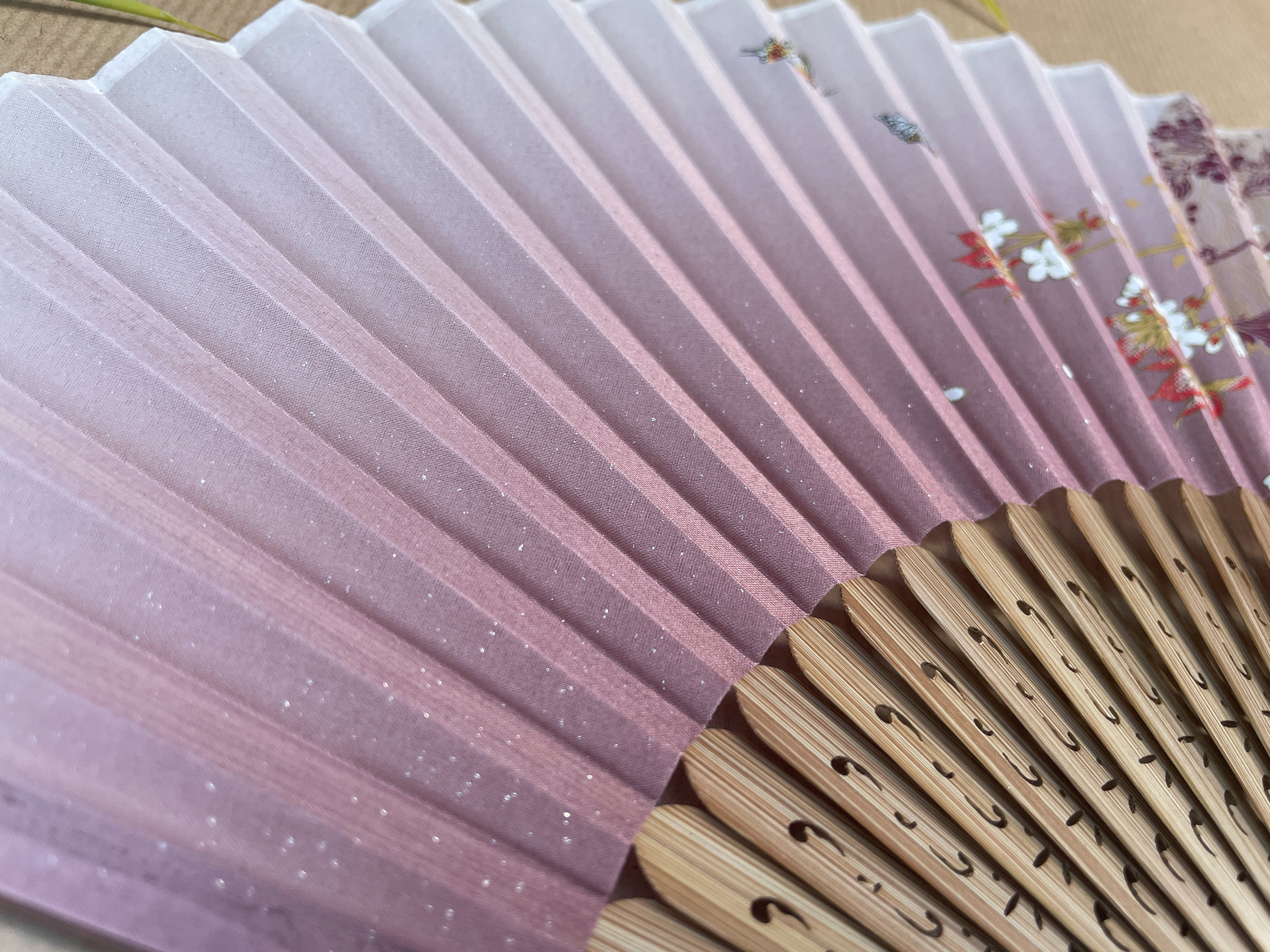 Lavender Gradient Burgundy Blossom Branch Folding Hand Fan - view 3