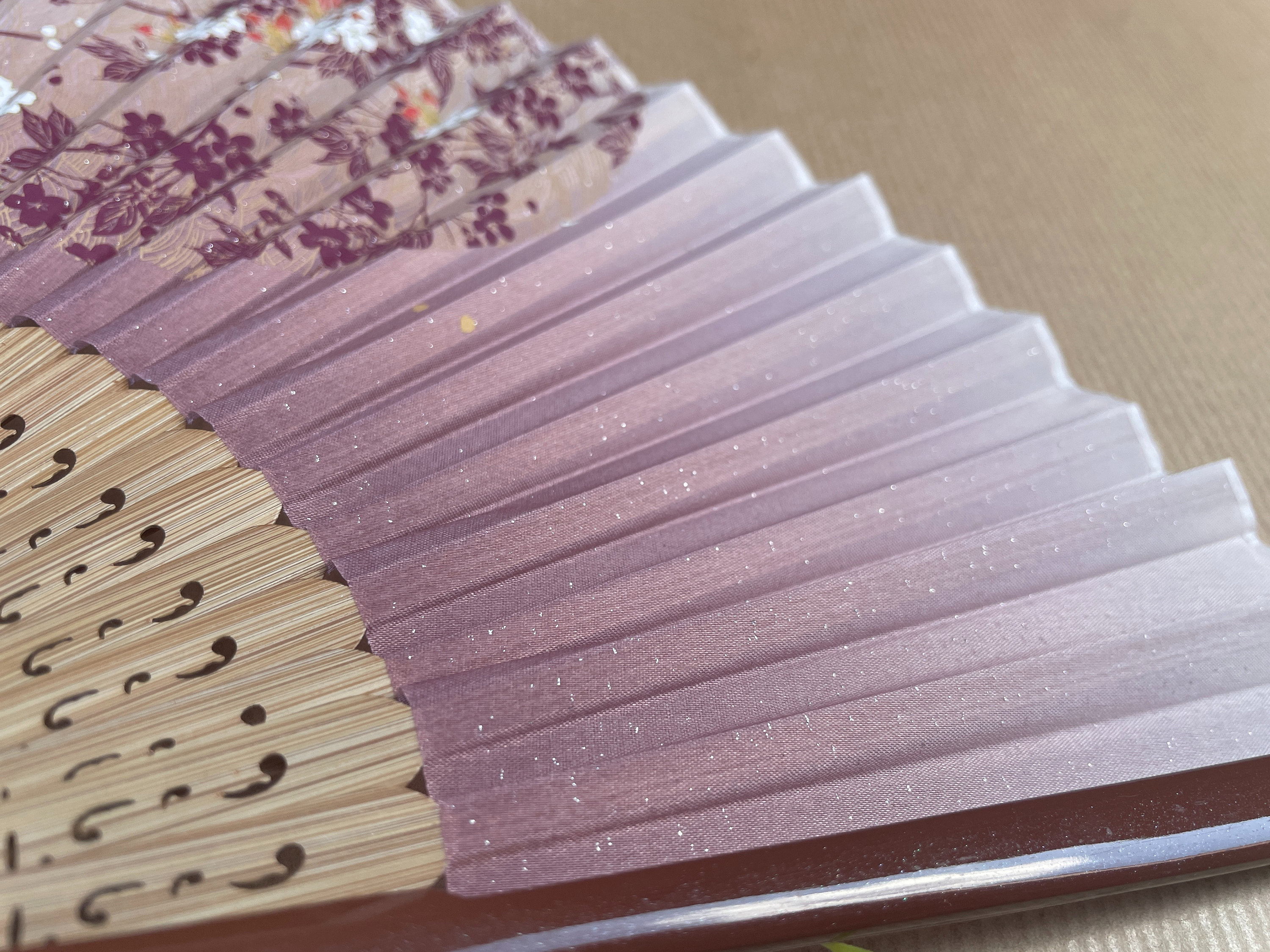Lavender Gradient Burgundy Blossom Branch Folding Hand Fan - view 2