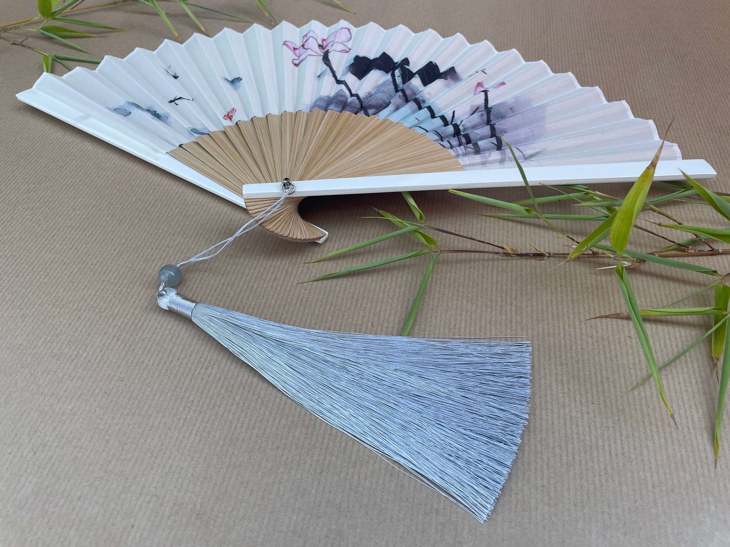 Ink Lotus Blossom and Dragonfly Folding Hand Fan - view 4
