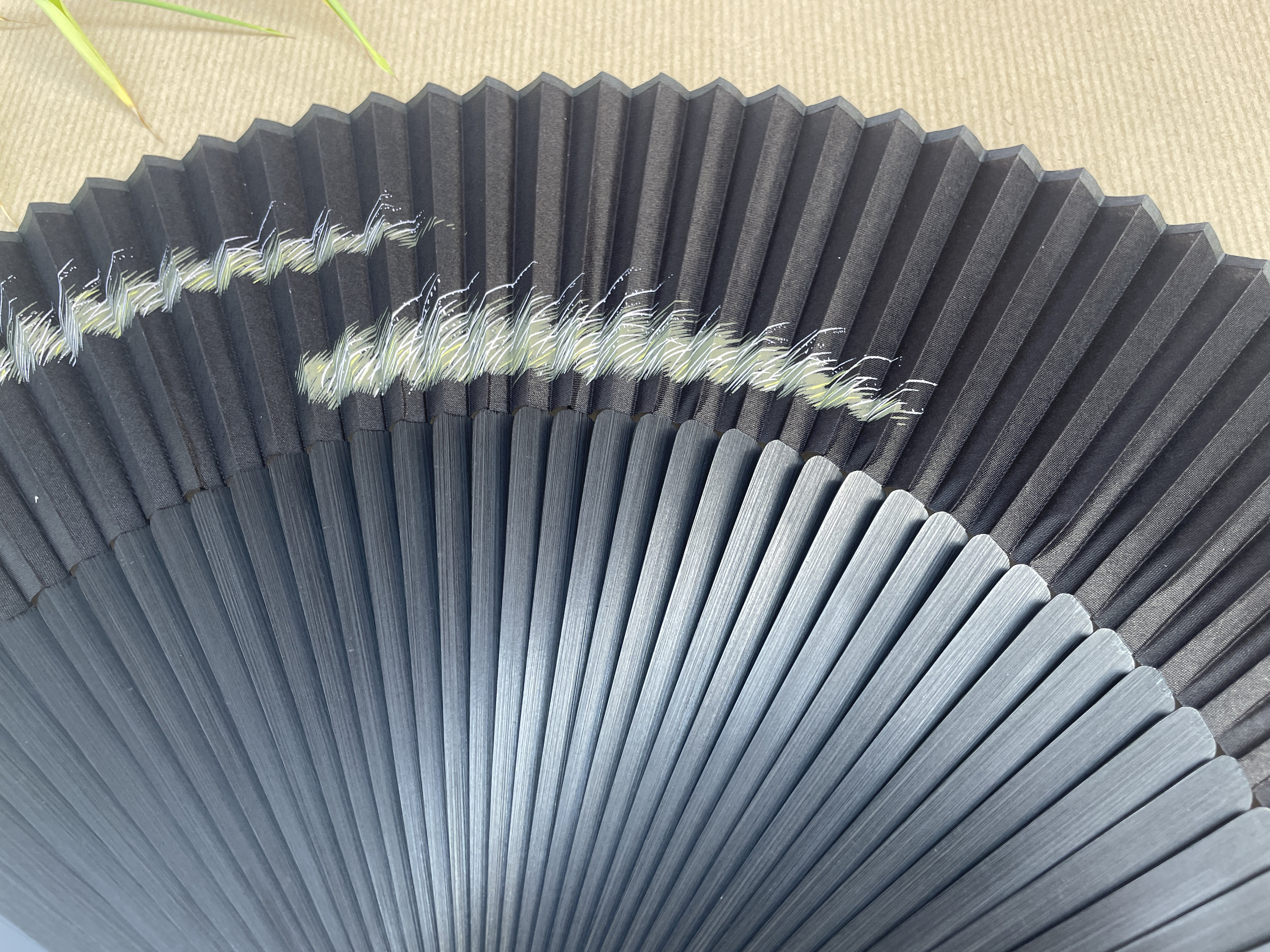 Midnight Black Silver Feather Grass Folding Hand Fan - view 4