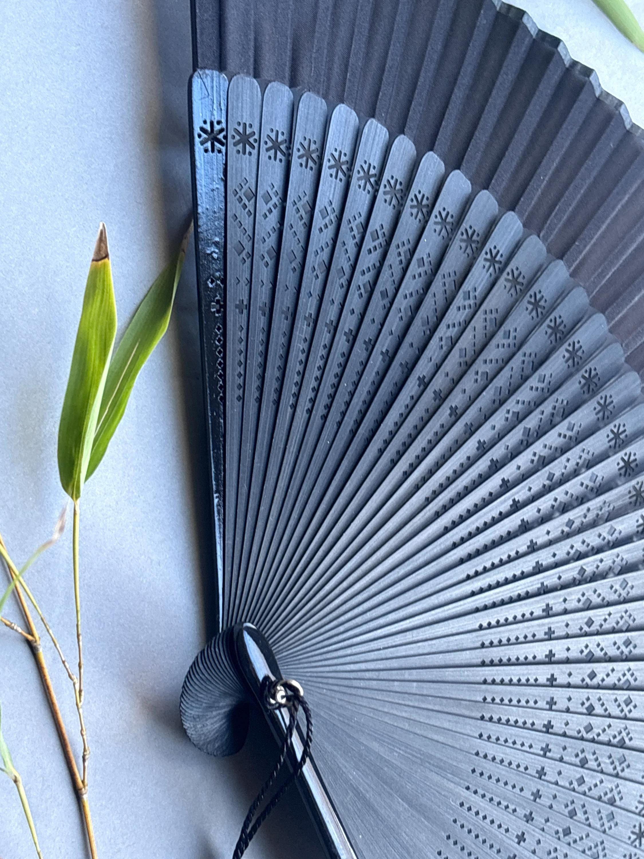 Midnight Blue Floral Cutout Pattern Folding Hand Fan - view 3