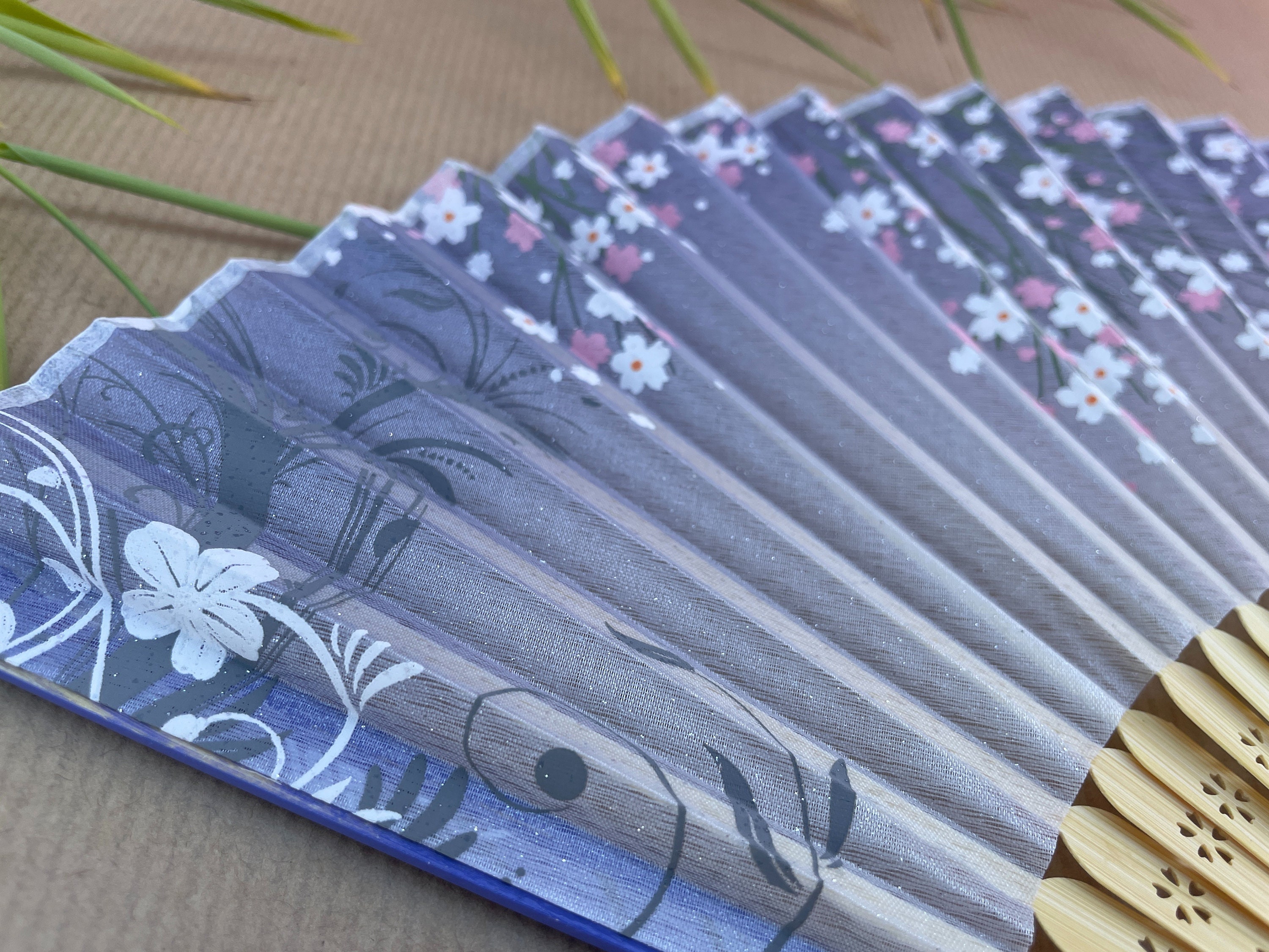 Lavender Cherry Blossom and Petal Print Folding Hand Fan - view 3