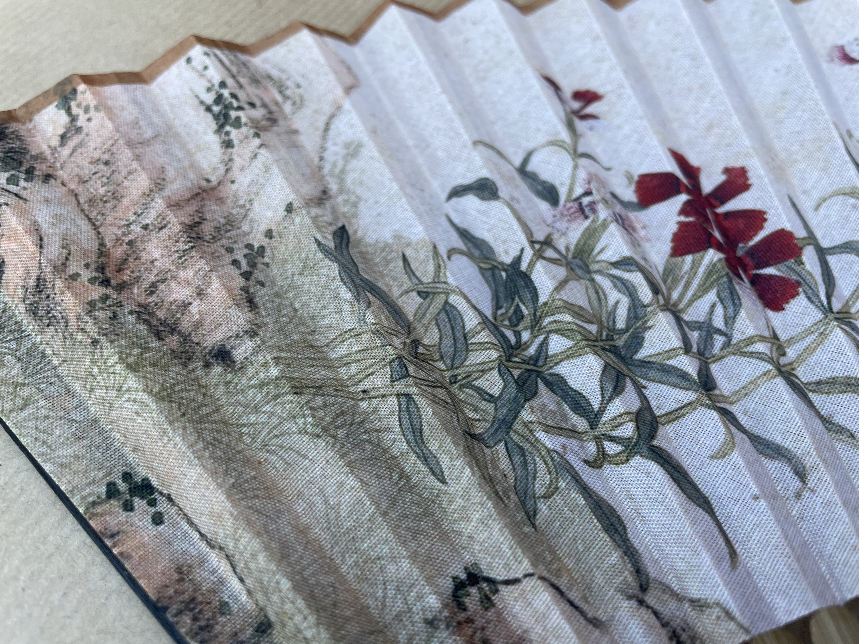 Chinese Ink Floral, Butterfly, and Calligraphy Folding Hand Fan - view 3