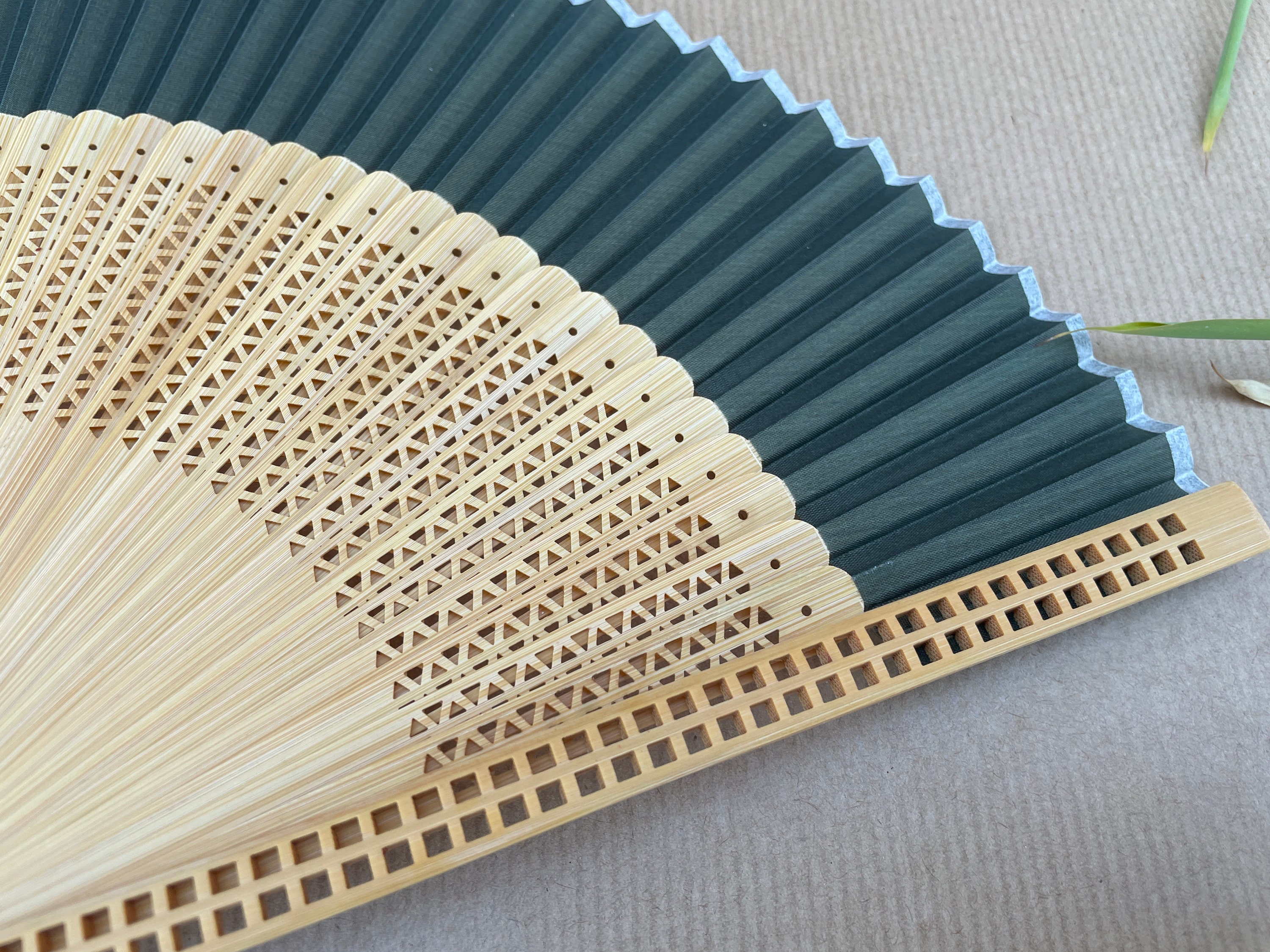 Deep Green Openwork Carved Pattern Folding Hand Fan - view 4