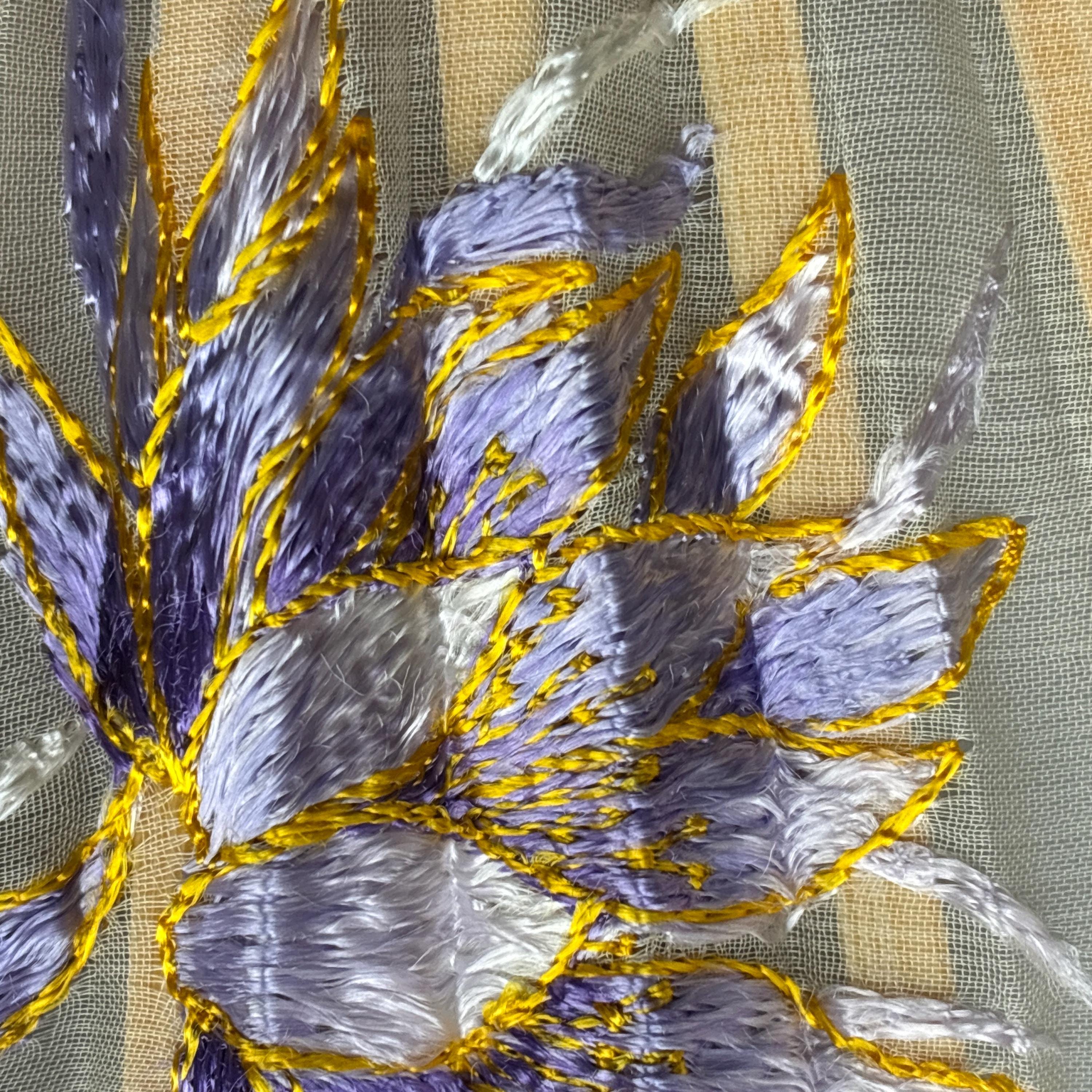 Purple Embroidered Floral Bloom Sheer Folding Hand Fan - view 3