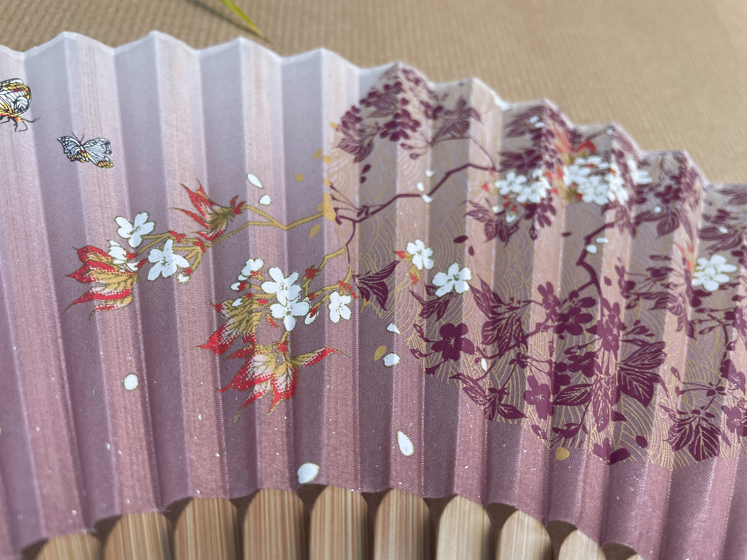 Lavender Gradient Burgundy Blossom Branch Folding Hand Fan - view 5