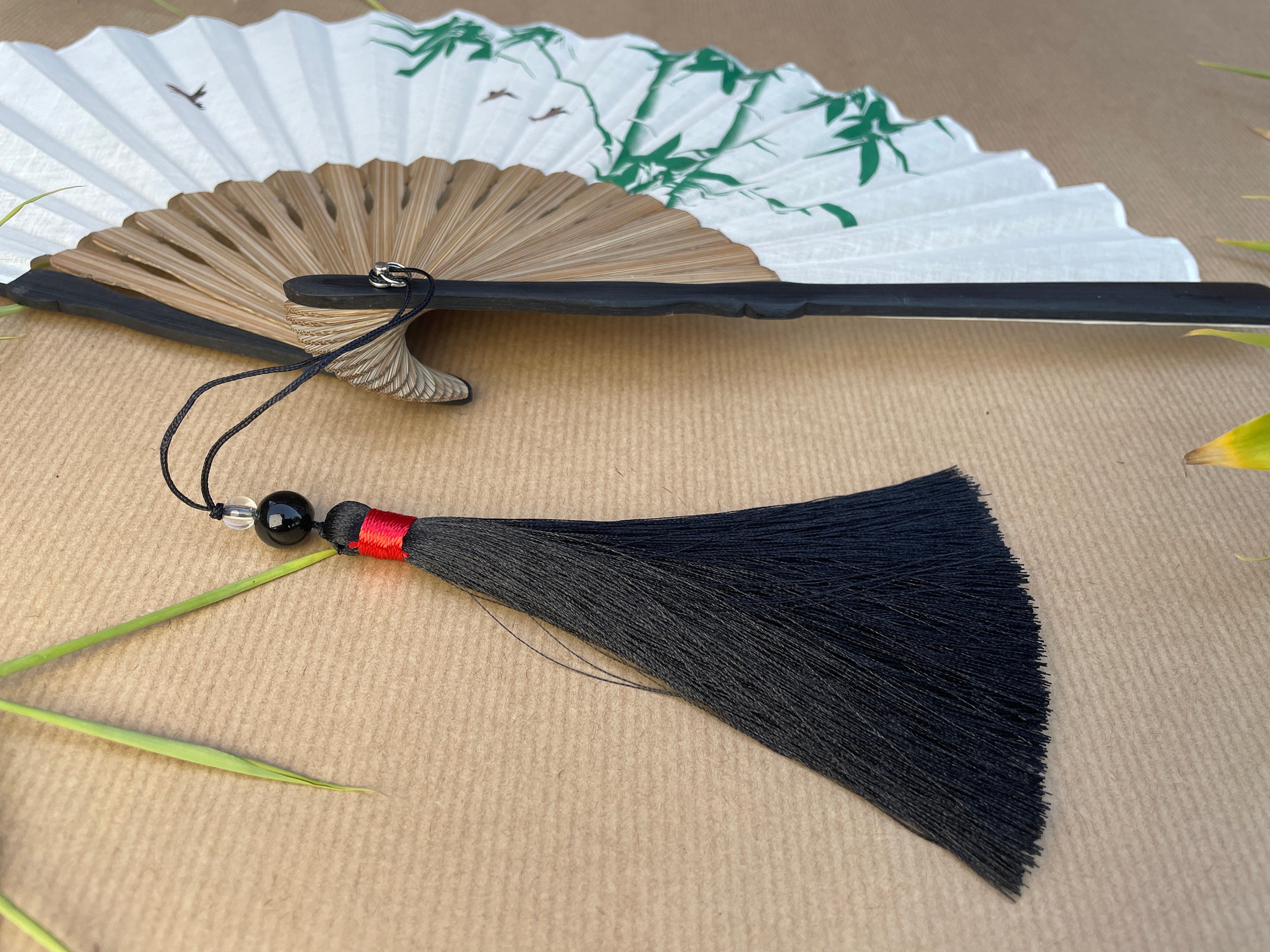 White Bamboo Leaf and Flying Bird Folding Hand Fan - view 4