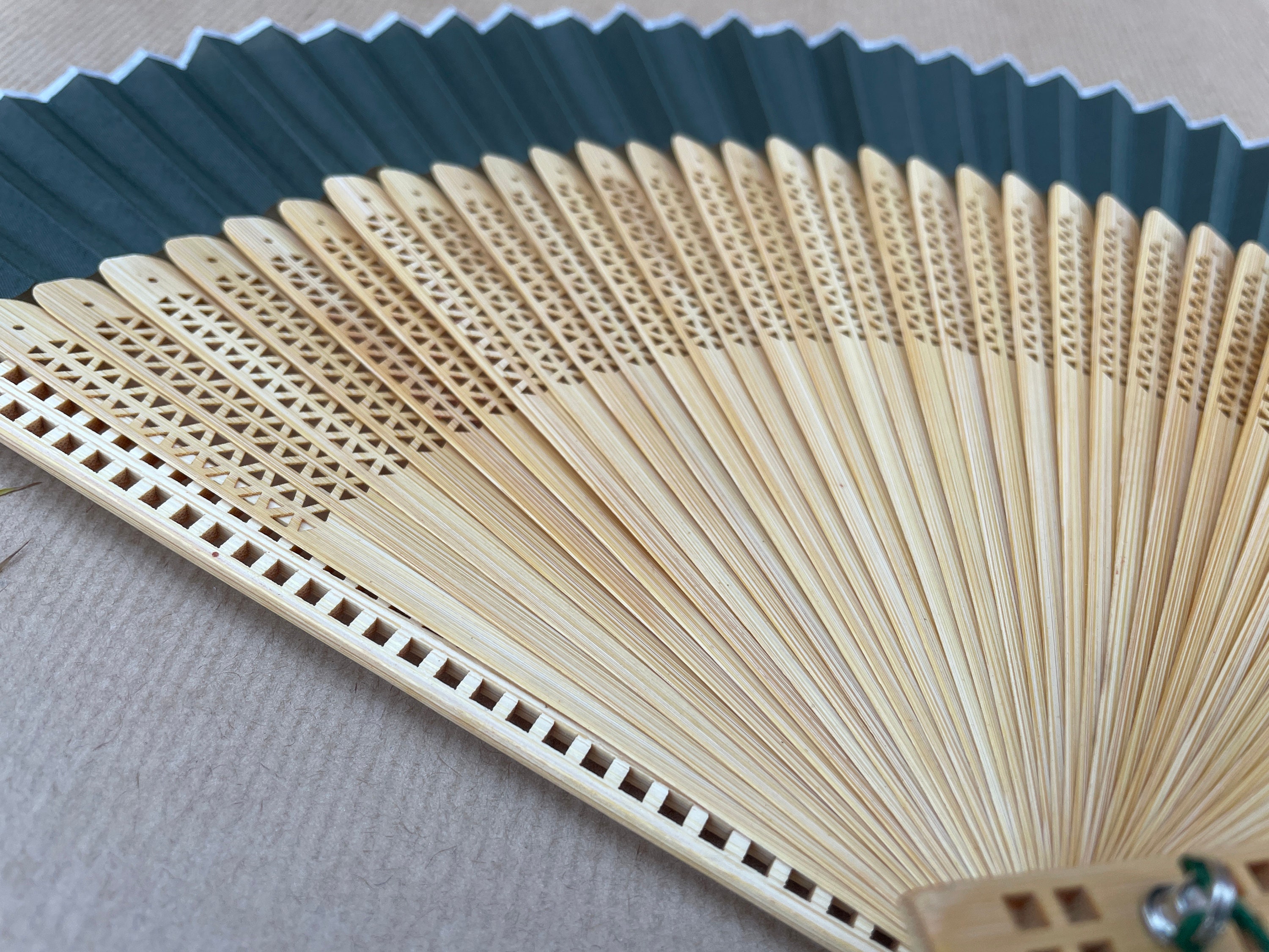 Deep Green Openwork Carved Pattern Folding Hand Fan - view 3