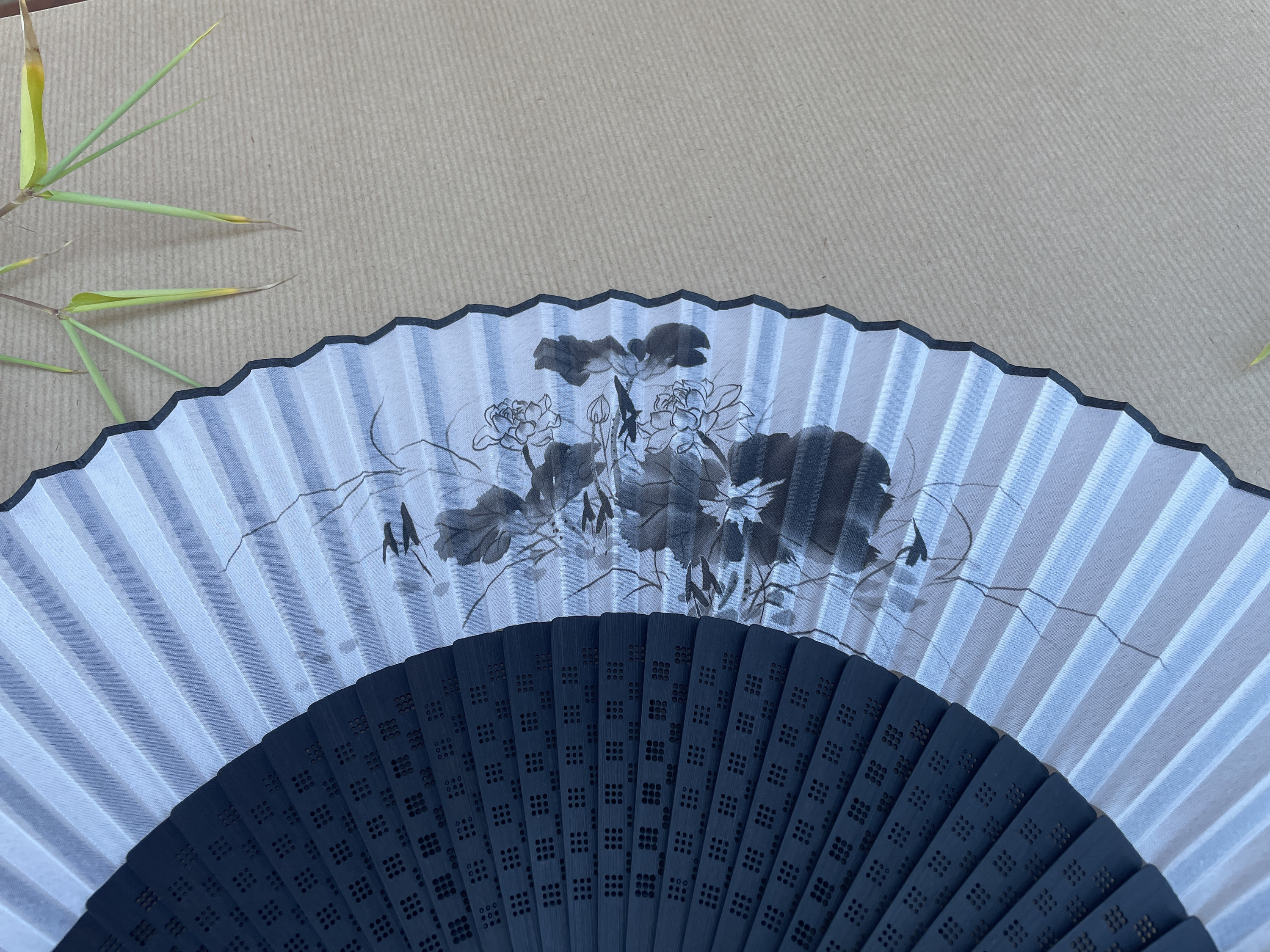 Black Ink Floral Bloom Folding Hand Fan - view 5
